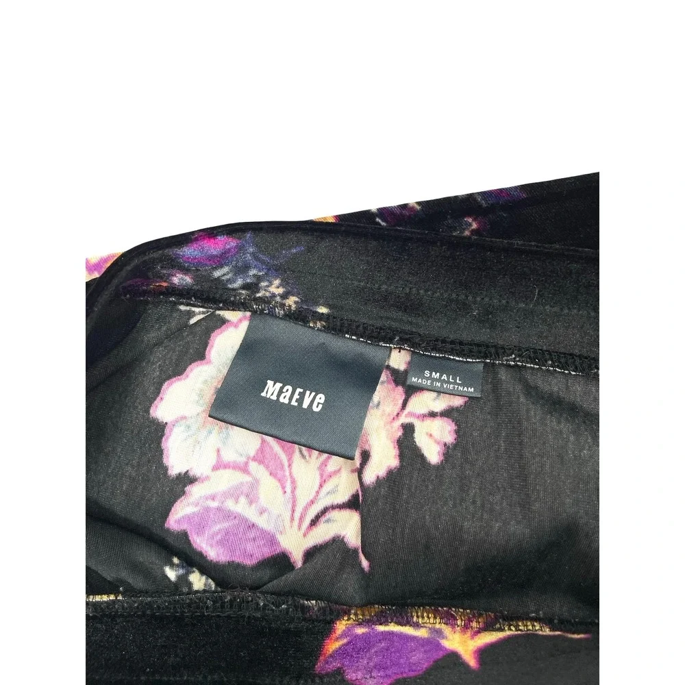 Anthropologie Maeve pleated velvet floral midi skirt Size S boho black